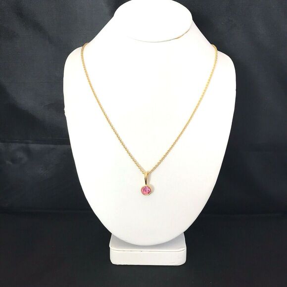 NEW Signed Nolan Miller Pendant Necklace Gold Toned Pink Crystal 1F - Picture 4 of 5
